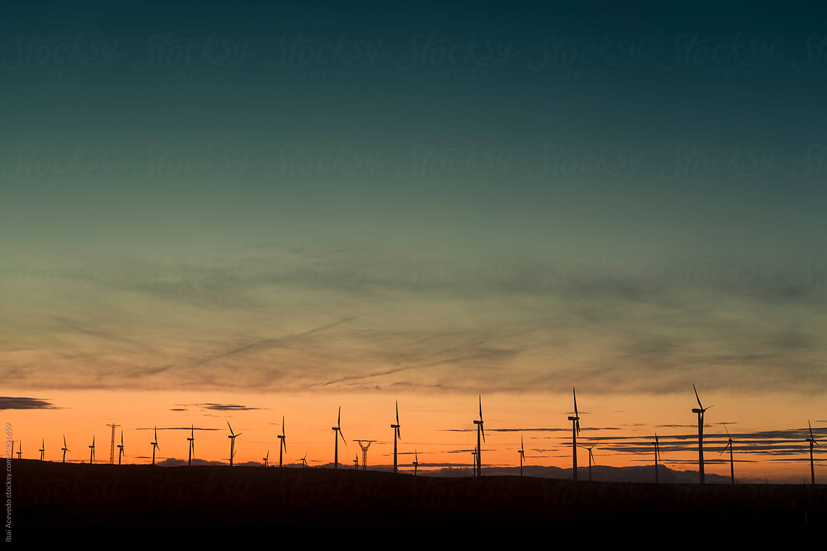 Renewable energy lanscape during colourful sunset