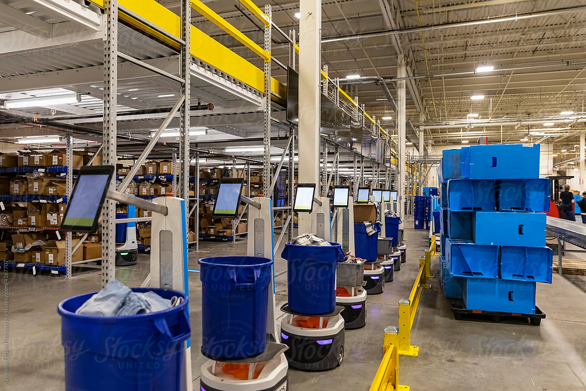 robots lined up at Distribution warehouse
