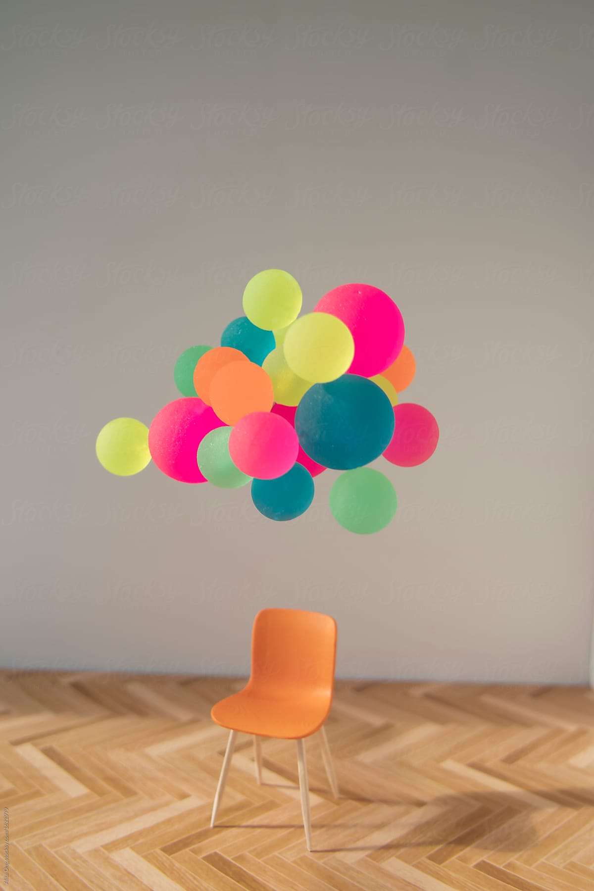 Floating objects above a single chair