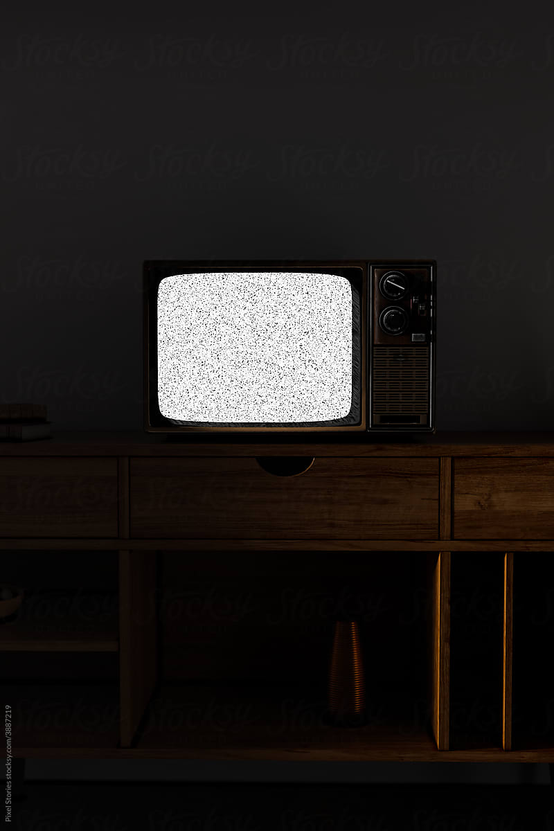 Vintage TV displaying noise