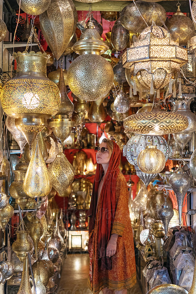 Tourist Woman At Market In Morocco