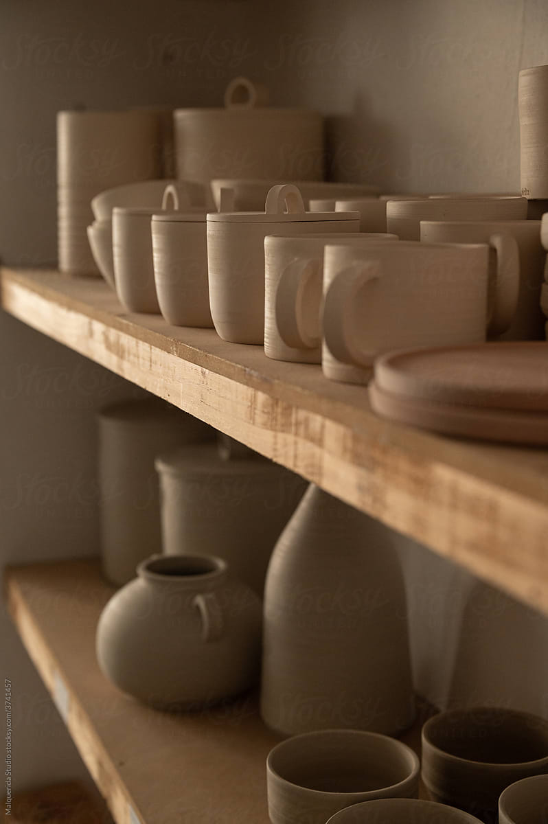 Pottery And Ceramics On Atelier Shelves
