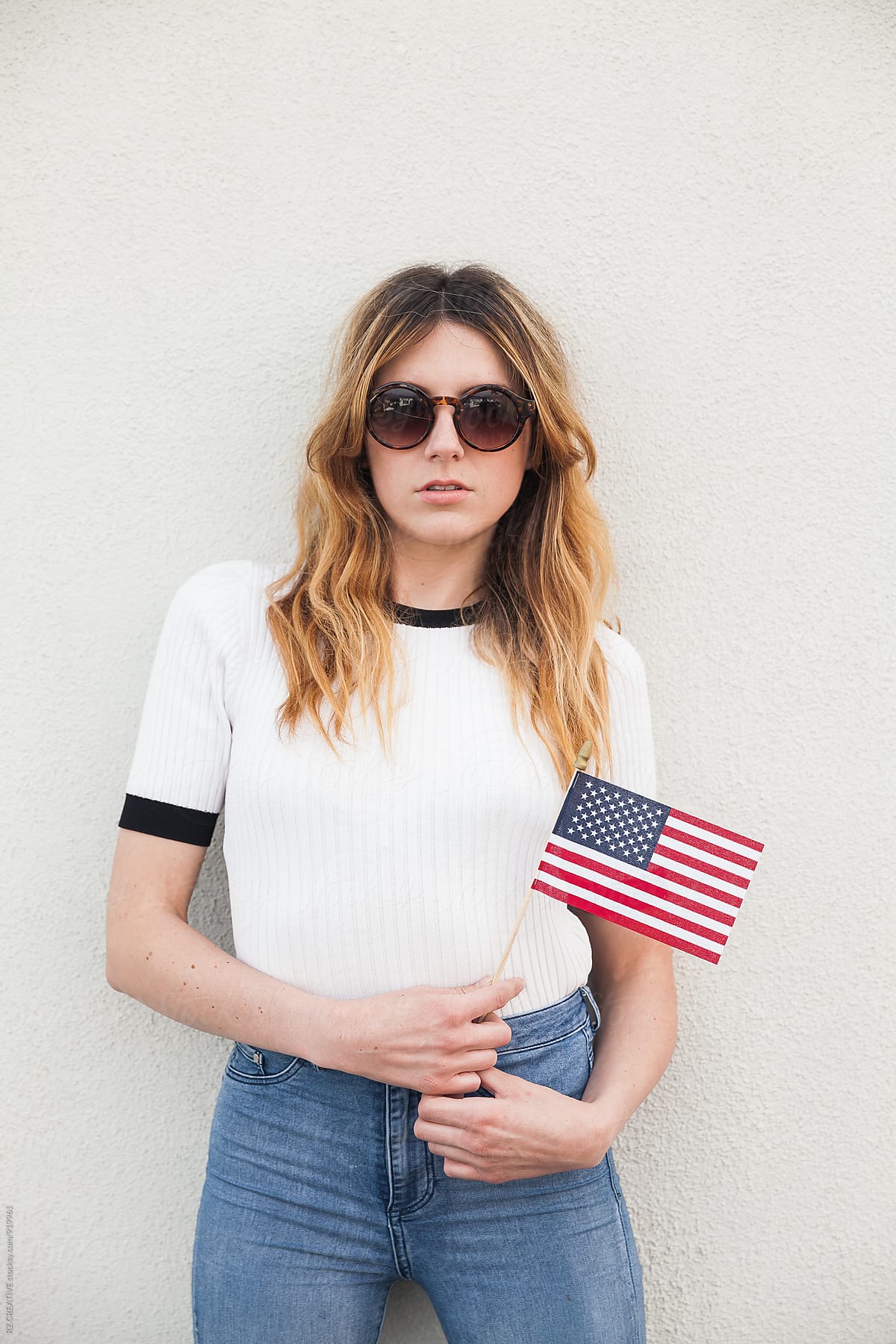 Woman with American flag.
