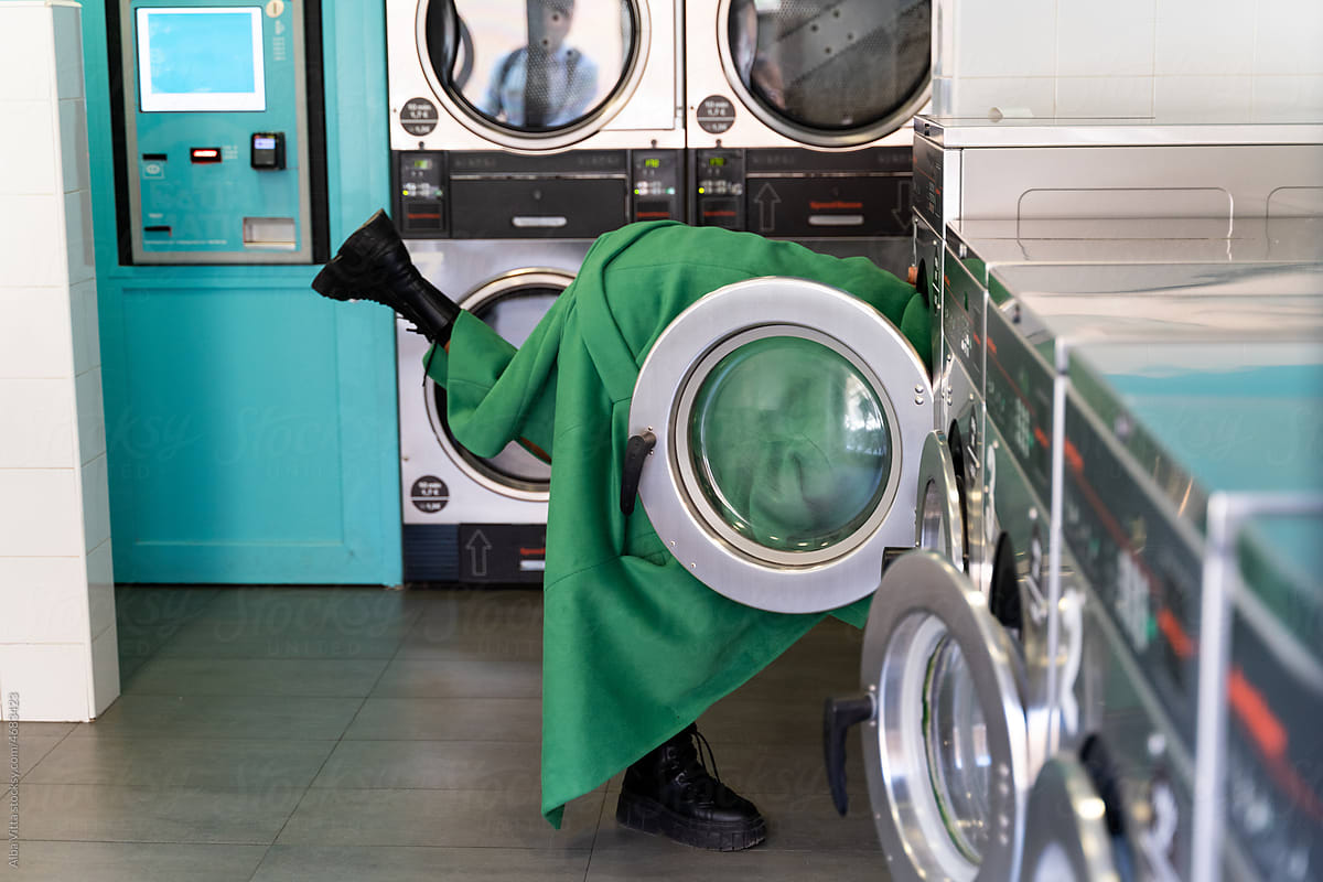 Crazy man inside washing machine