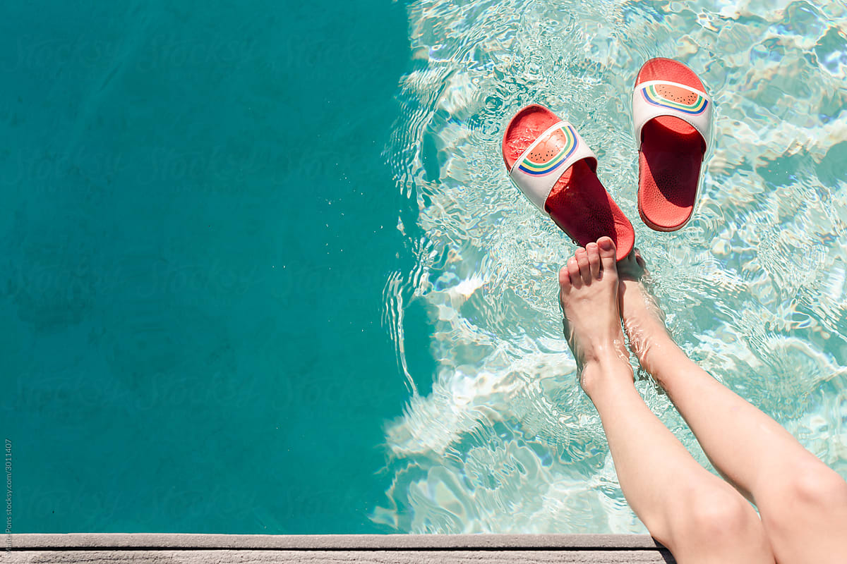 Flip Flops and Feet by Pool