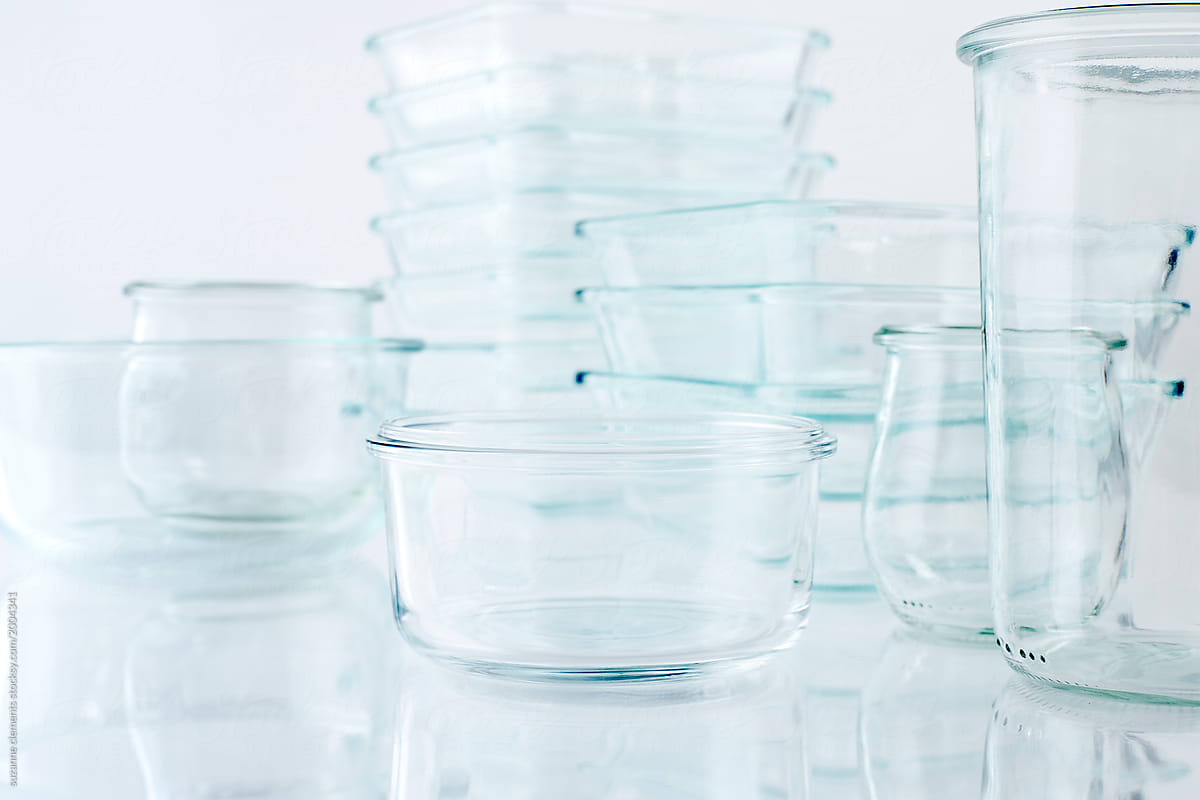 Empty Glass Containers and Jars on White Background