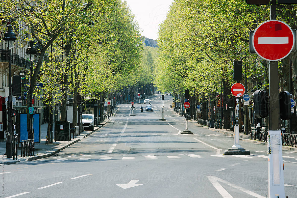 Empty Saint-Michel boulevard in Paris during lockdown