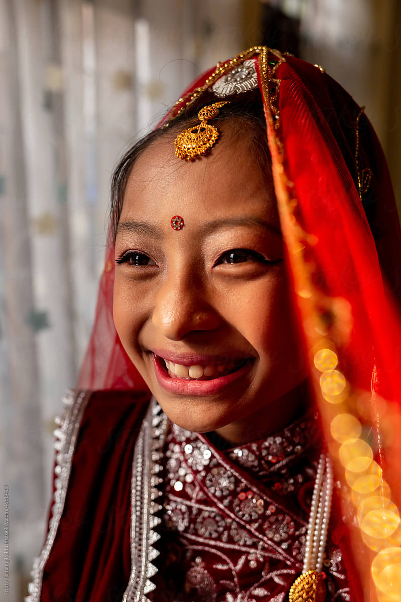 Nepali girl in traditional attire smiling
