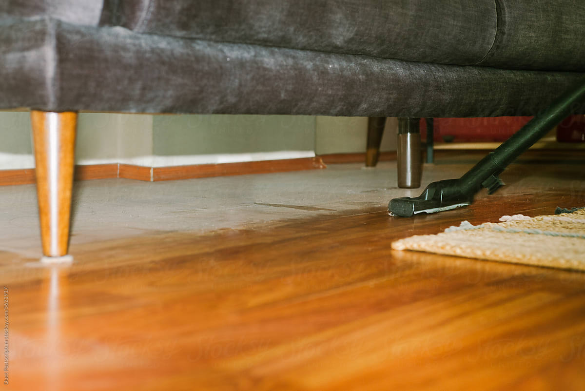 Vacuum cleaner and a large amount of dust under the couch
