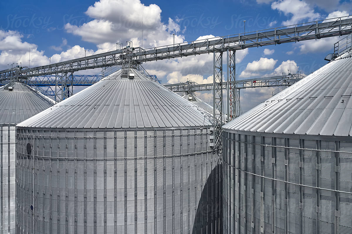 View at grain elevators at agricultural complex