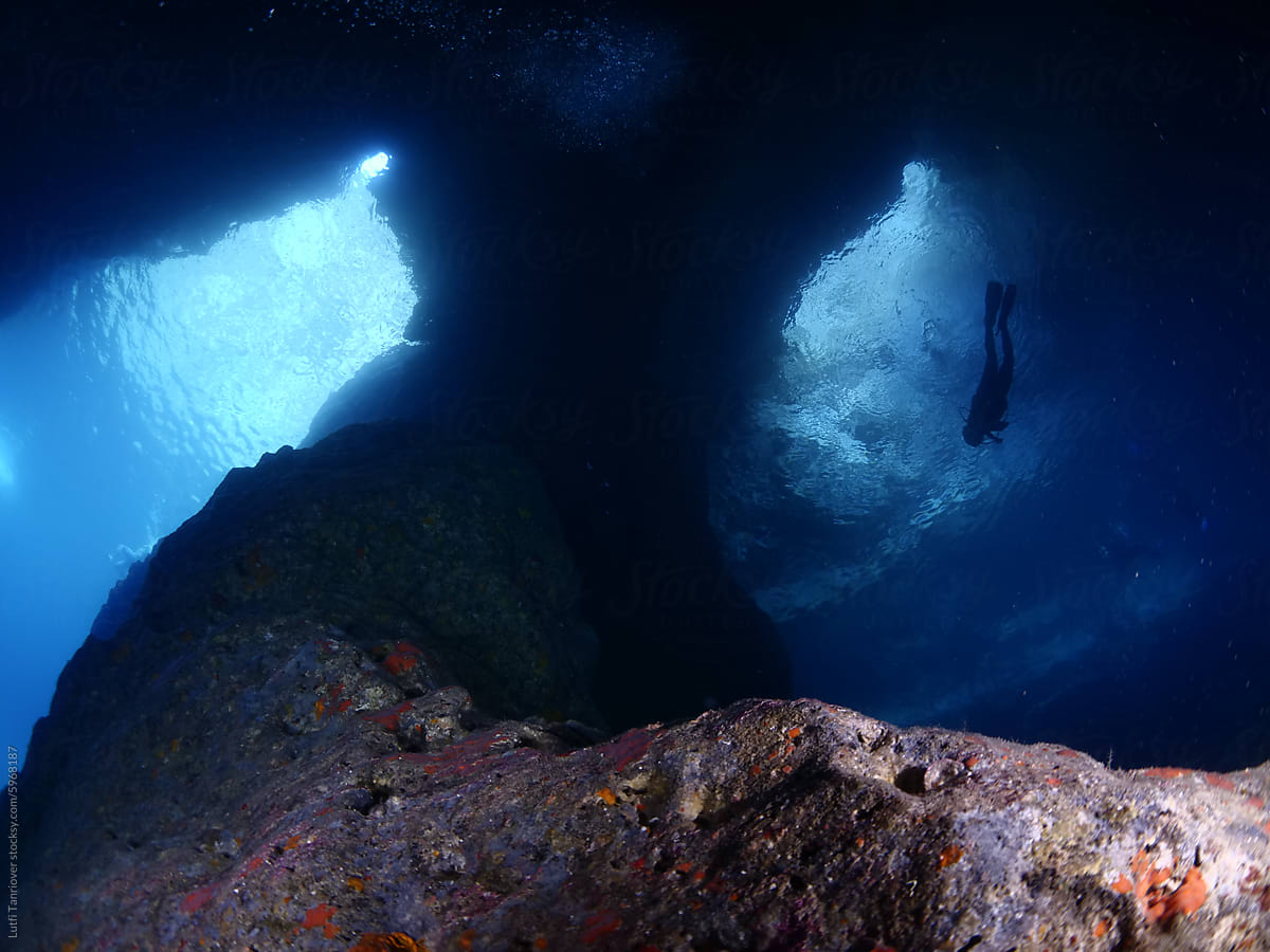 cave diving underwater