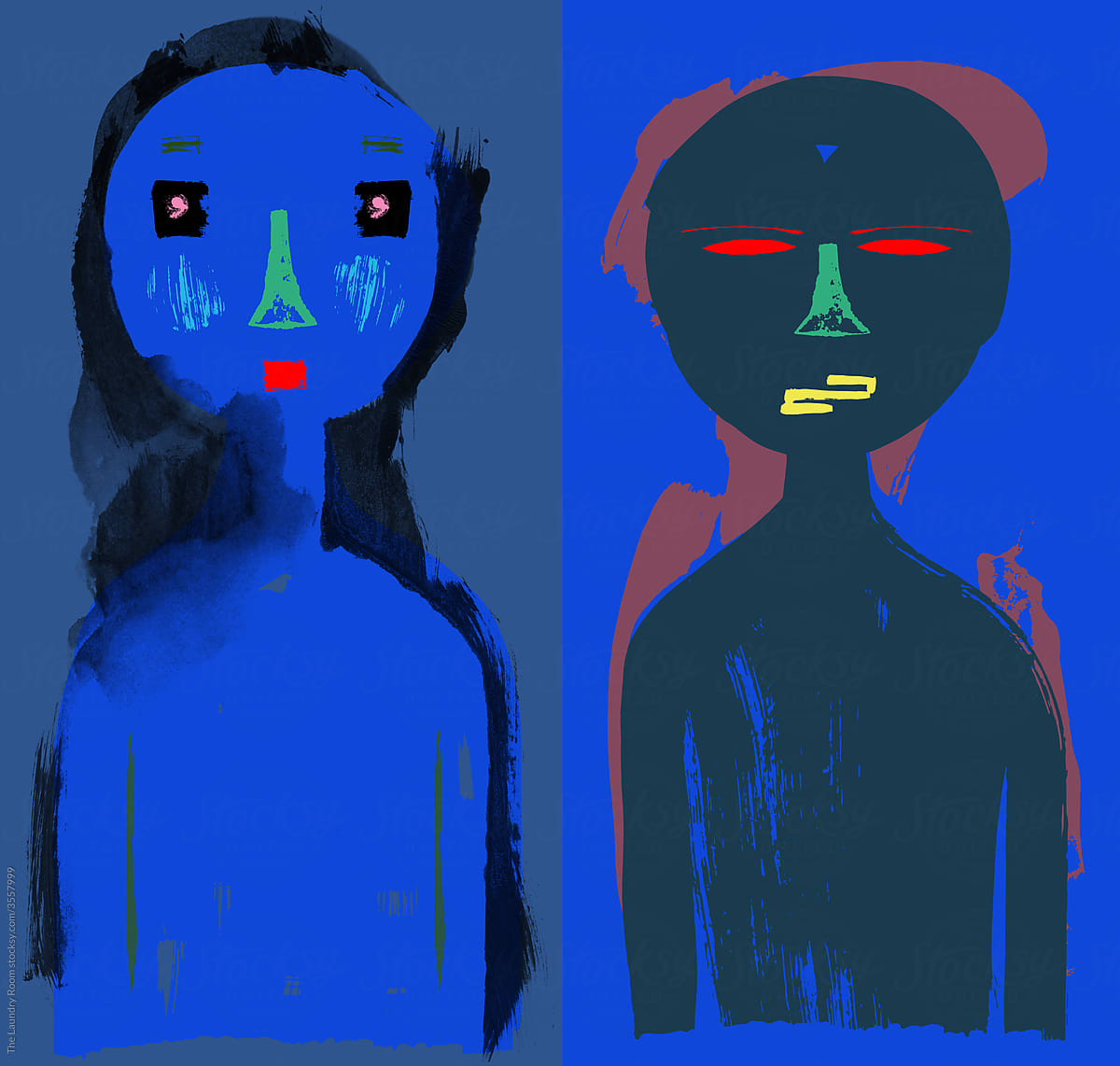 The Blue Couple - Stylized Illustration of Two People