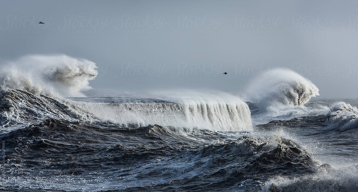 A stormy sea with crashing waves