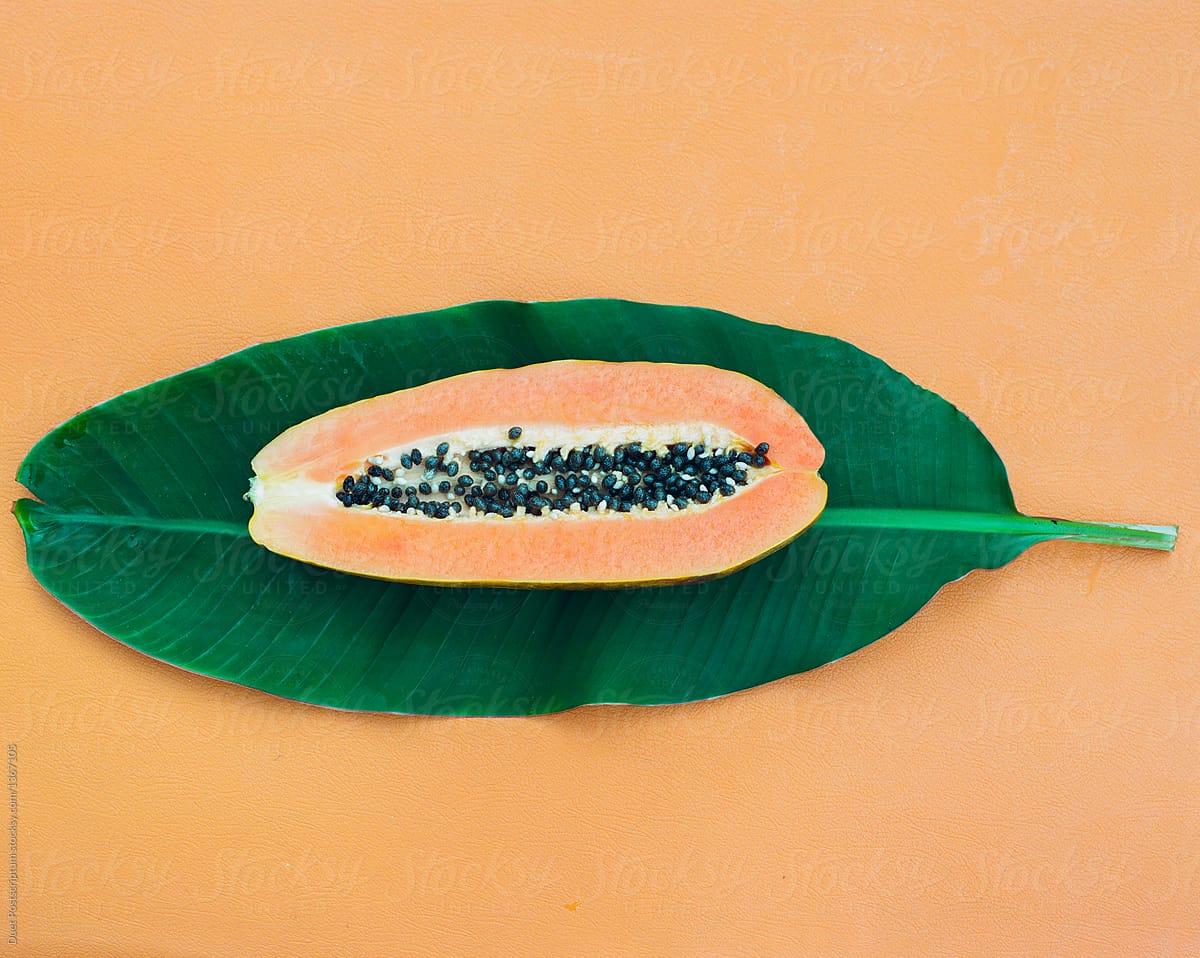 The papaya on the leaf
