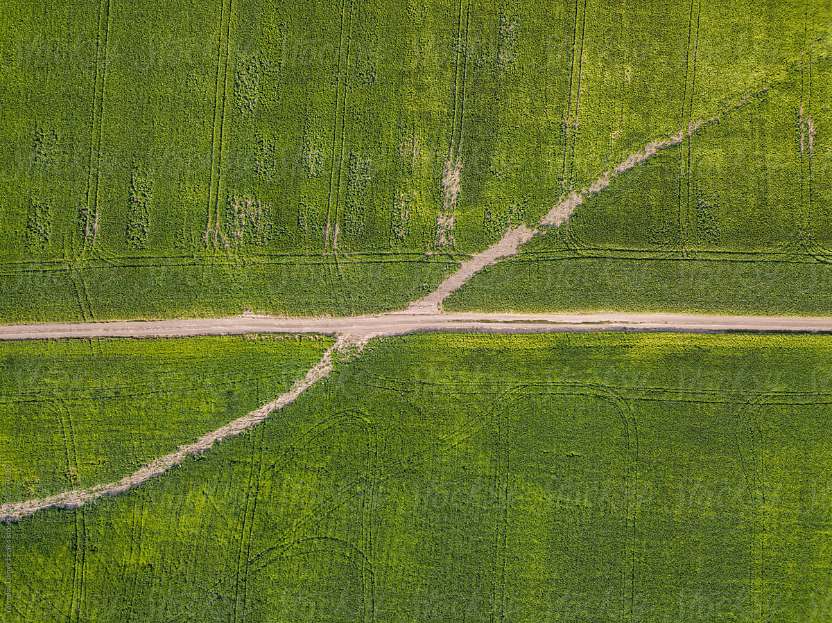 View from drone of agricultural fields.