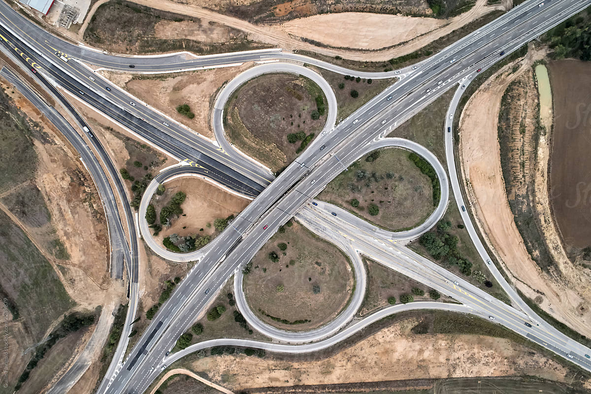 Top view road intersection.