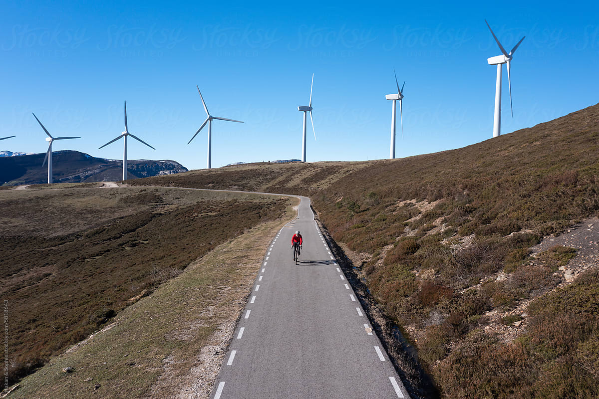 Winter ride close to a wind farm