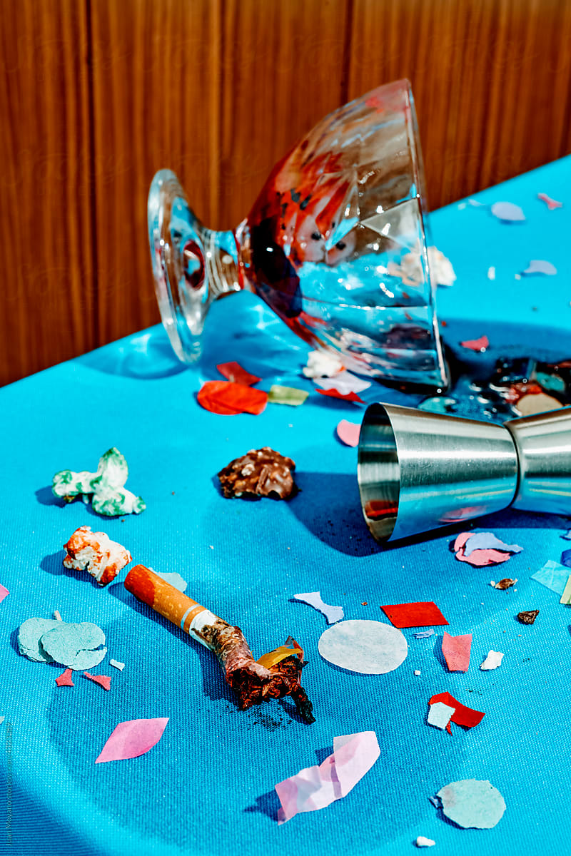 closeup of a table after a party