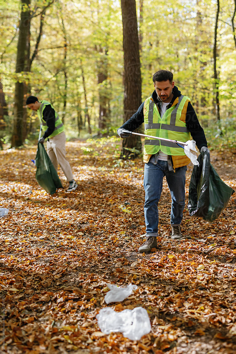 activists teamwork tool nature litter outdoors