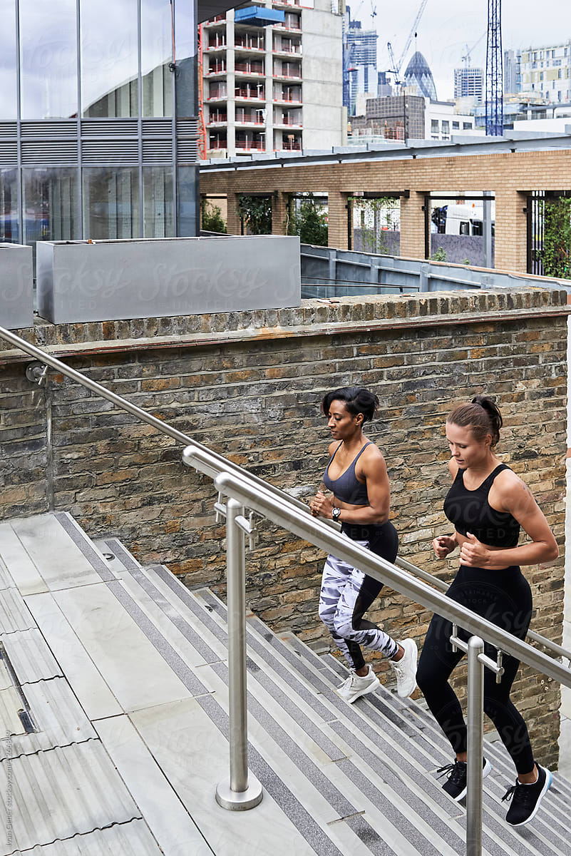 Fitness women stairs workout London.