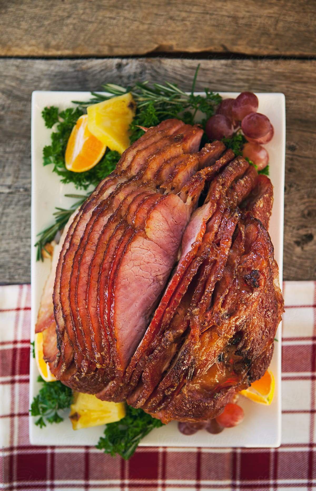 Christmas: Half Glazed Ham Ready To Be Served At Holiday Dinner