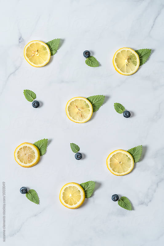 Flavor Pattern With Lemon, Mint and Blueberries