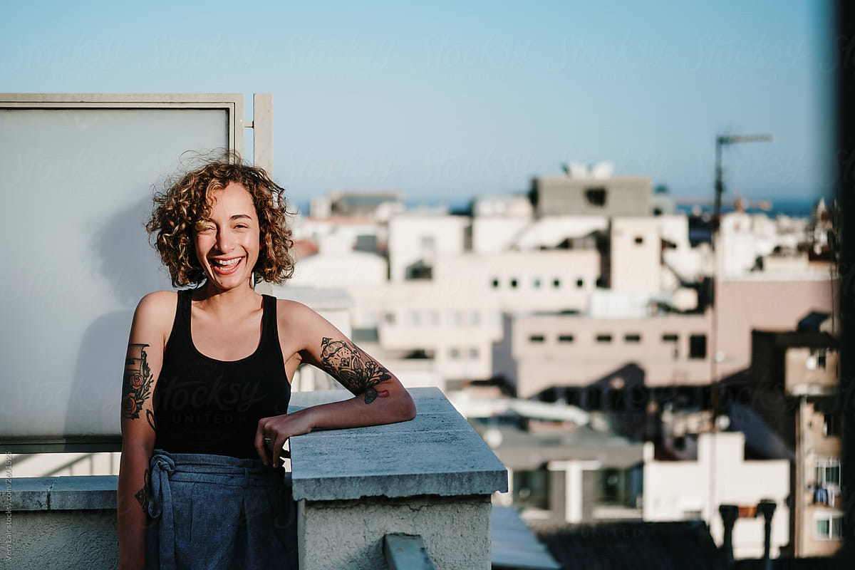 Portrait of a woman on a rooftop in Barcelona