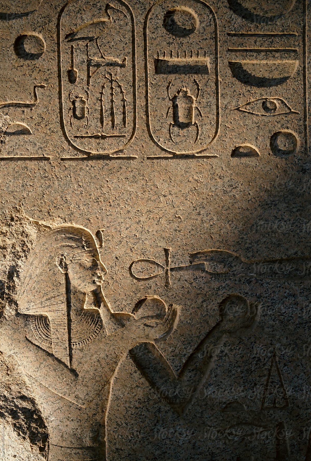 Image of hieroglyphics on temple wall. Karnak Temple. Egypt.