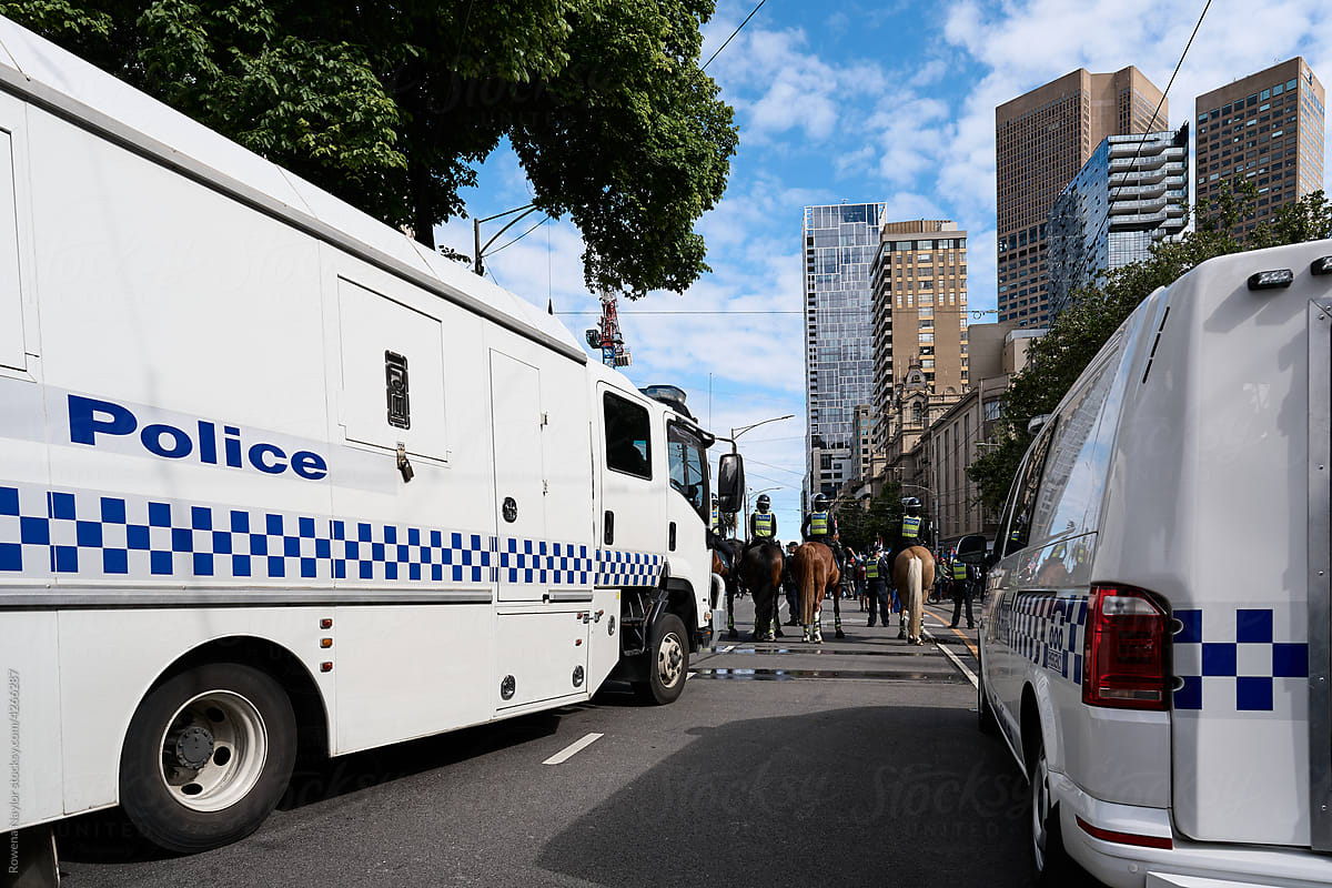 Mounted police at Anti-Vaccine Rally