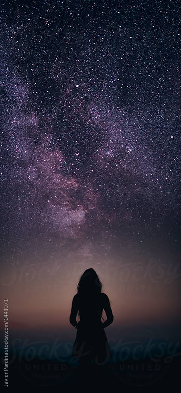 silhouette of woman looking stars by Javier Pardina - Stocksy United