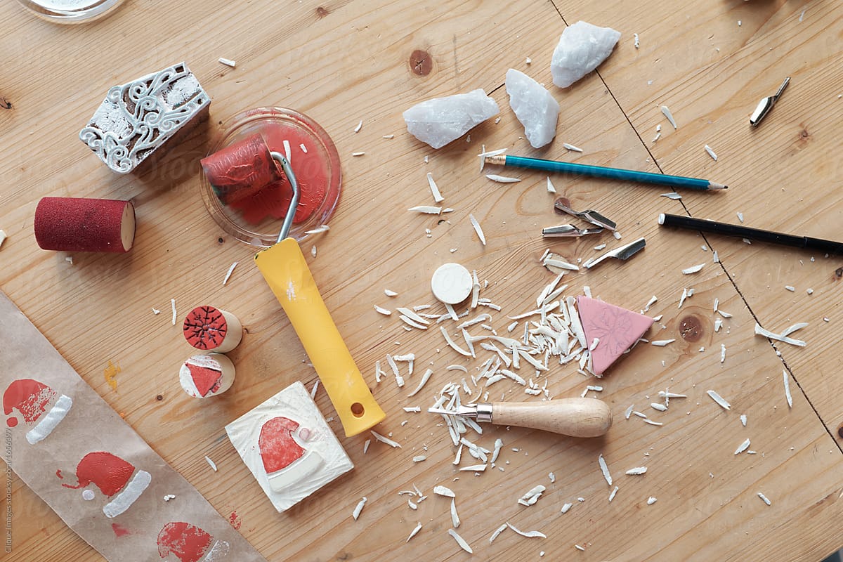 Messy Table With Linocut Tools by Stocksy Contributor Clique Images -  Stocksy