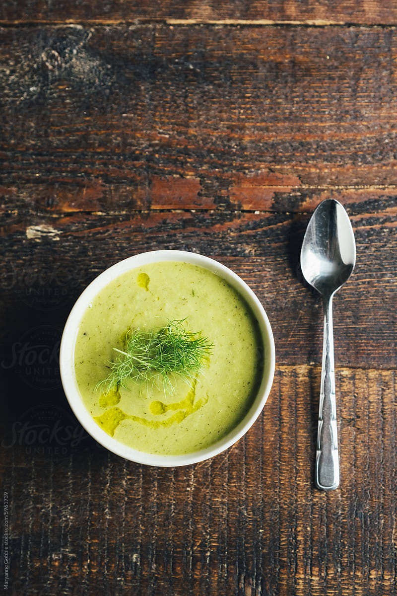 Pea Soup on Rustic Table