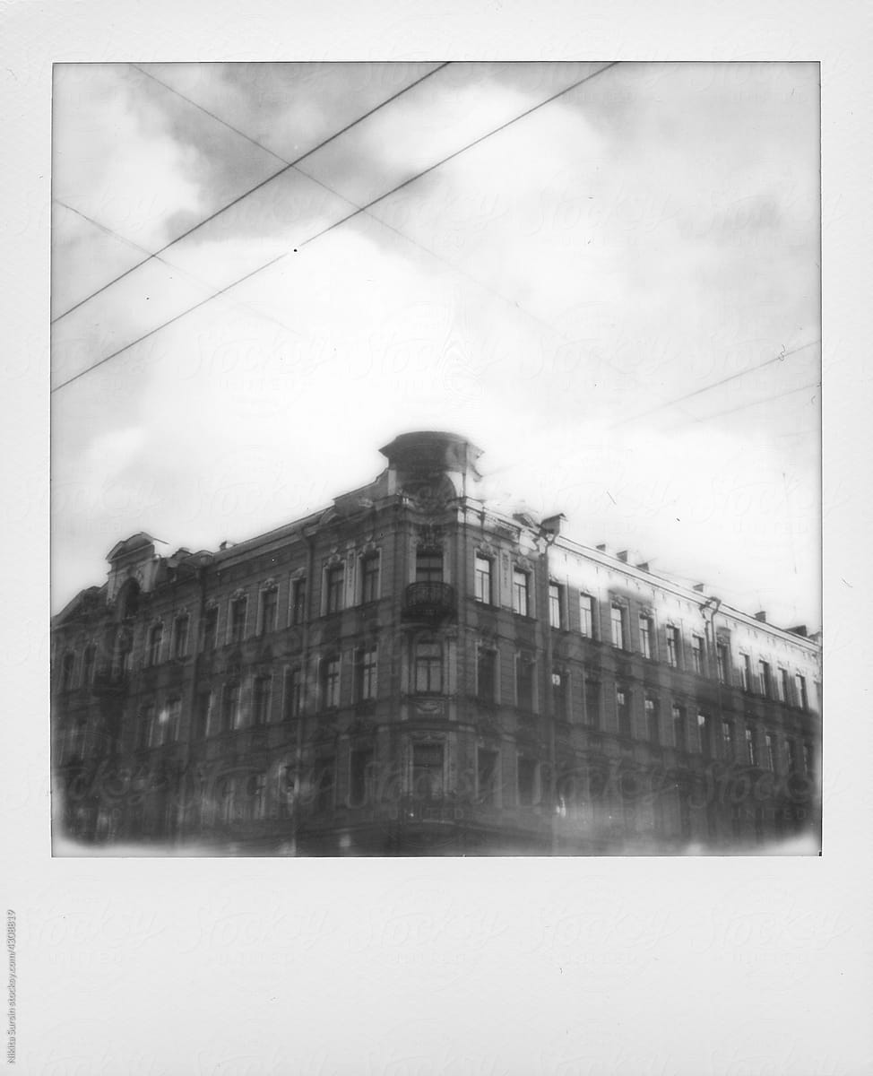 Polaroid photo of street of Saint Petersburg