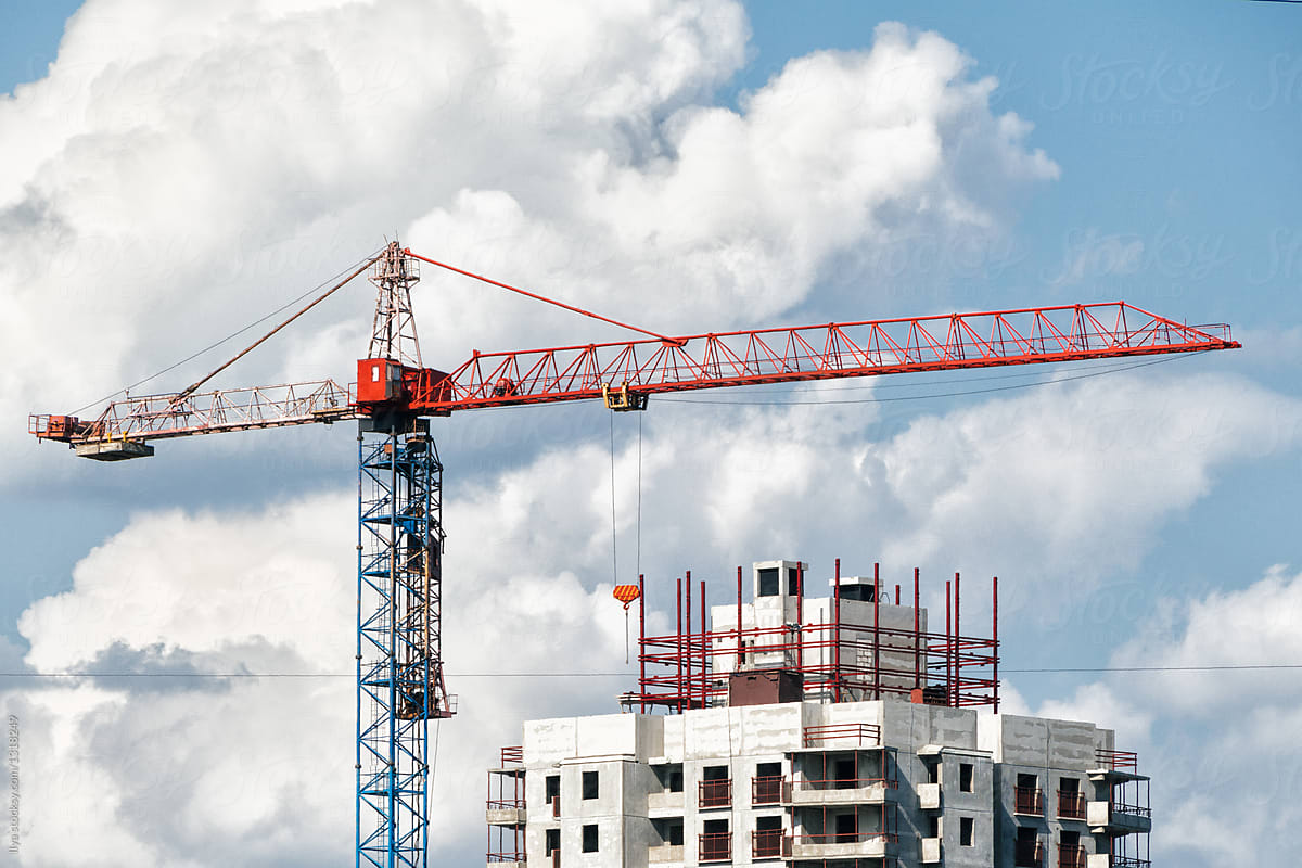 Construction building site with cranes
