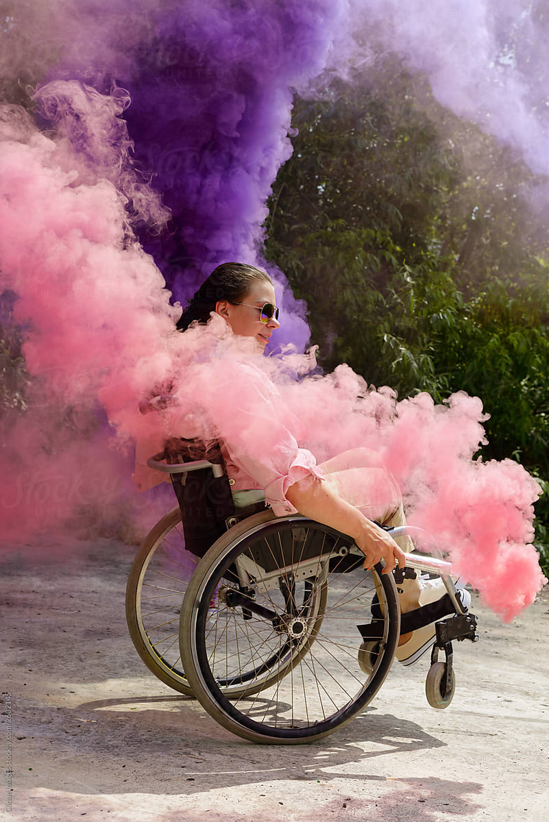 Handicapped Woman With Smoke Bombs
