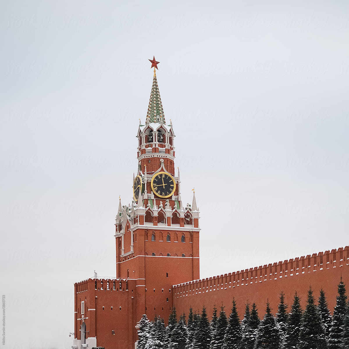 Kremlin tower of red bricks. Moscow center