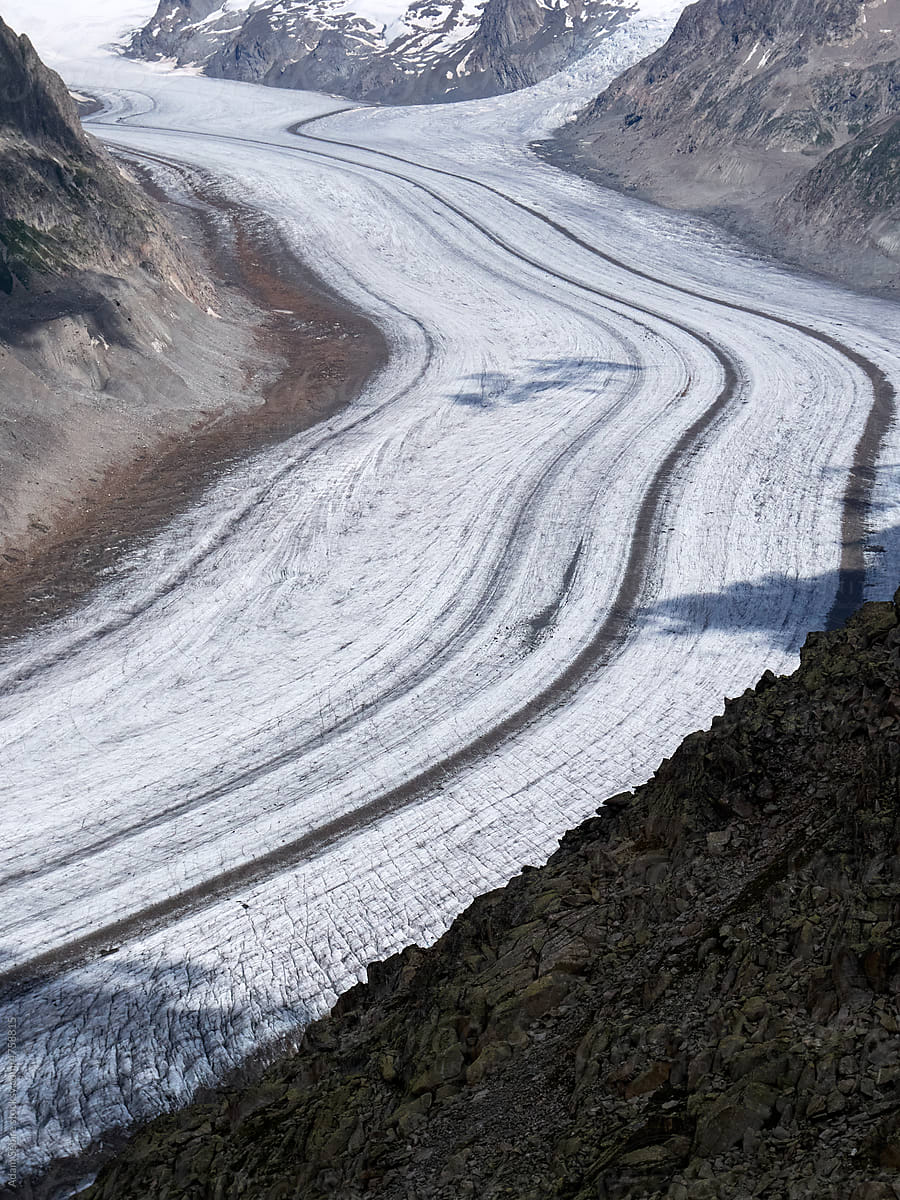 Ice of Aletsch Glacier, largest in Swiss Alps