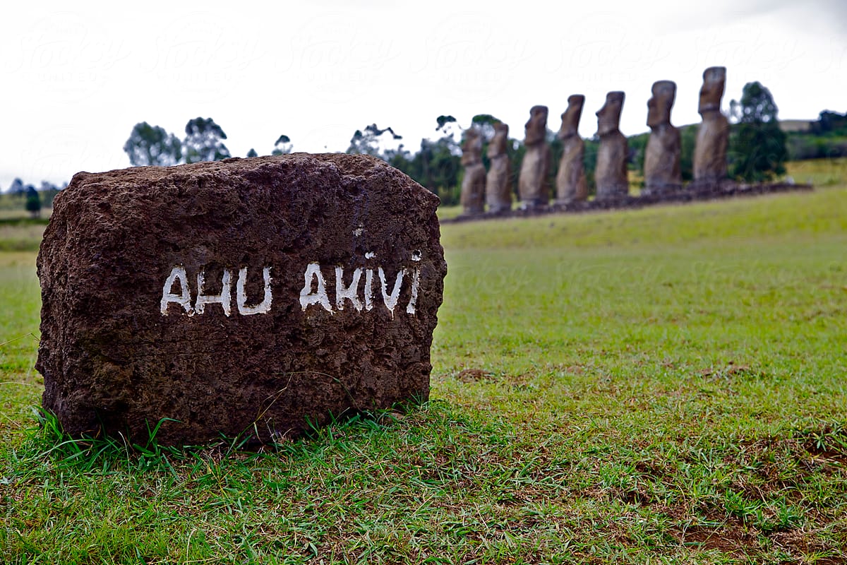 Ahu Akivi, moai statue site, National park, Easter Island, Chile