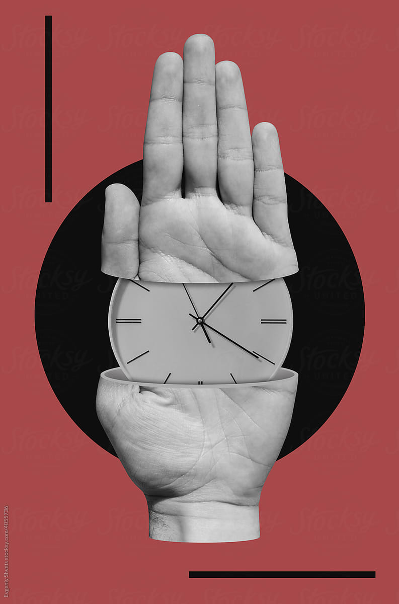 Divided hand with clock inside