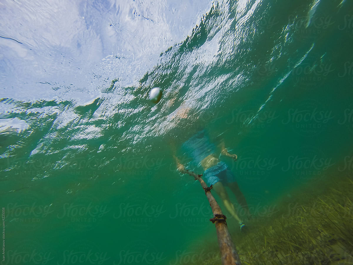 Summer Man Underwater Selfie By Stick