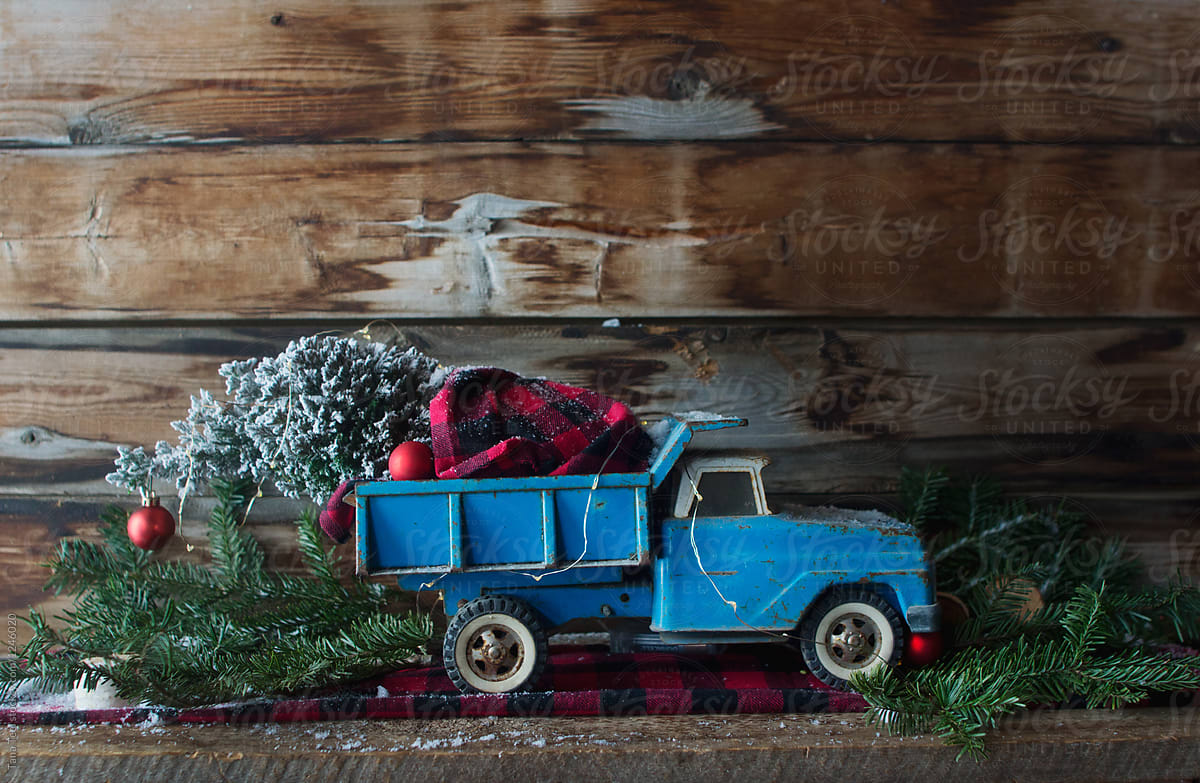 miniature tree in decorated toy truck