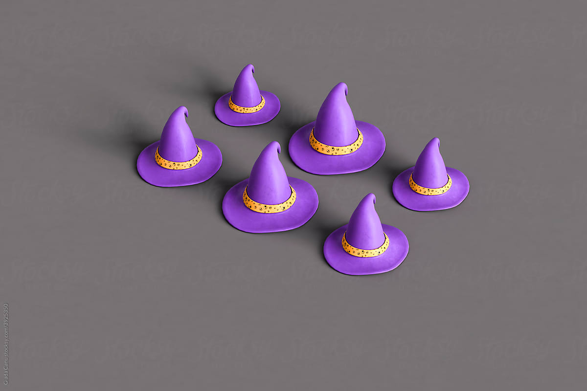 purple witch hat on dark grey background