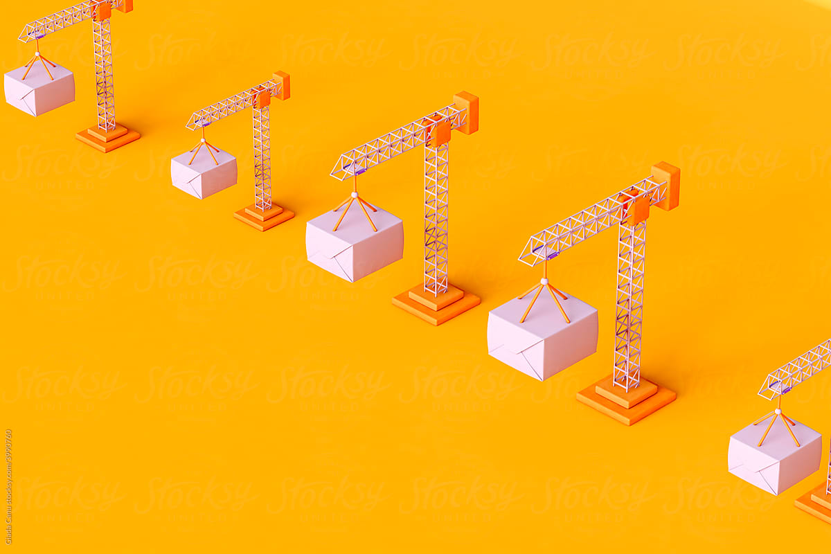Tower crane on orange background