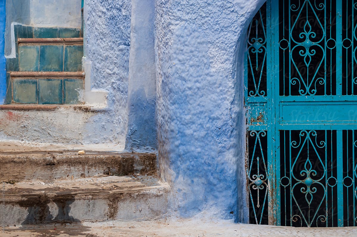 Chefchaouen blue door and stair detail