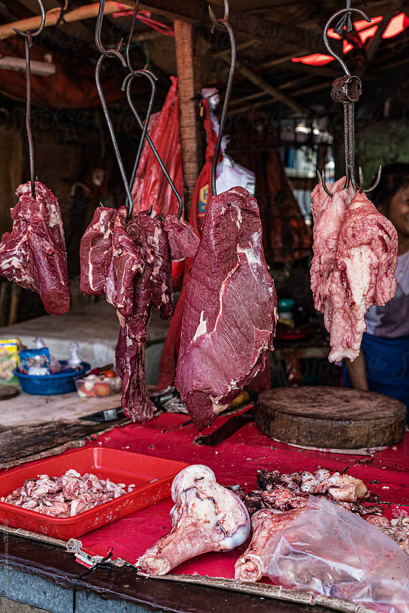 Meat stall in an Indonesian market