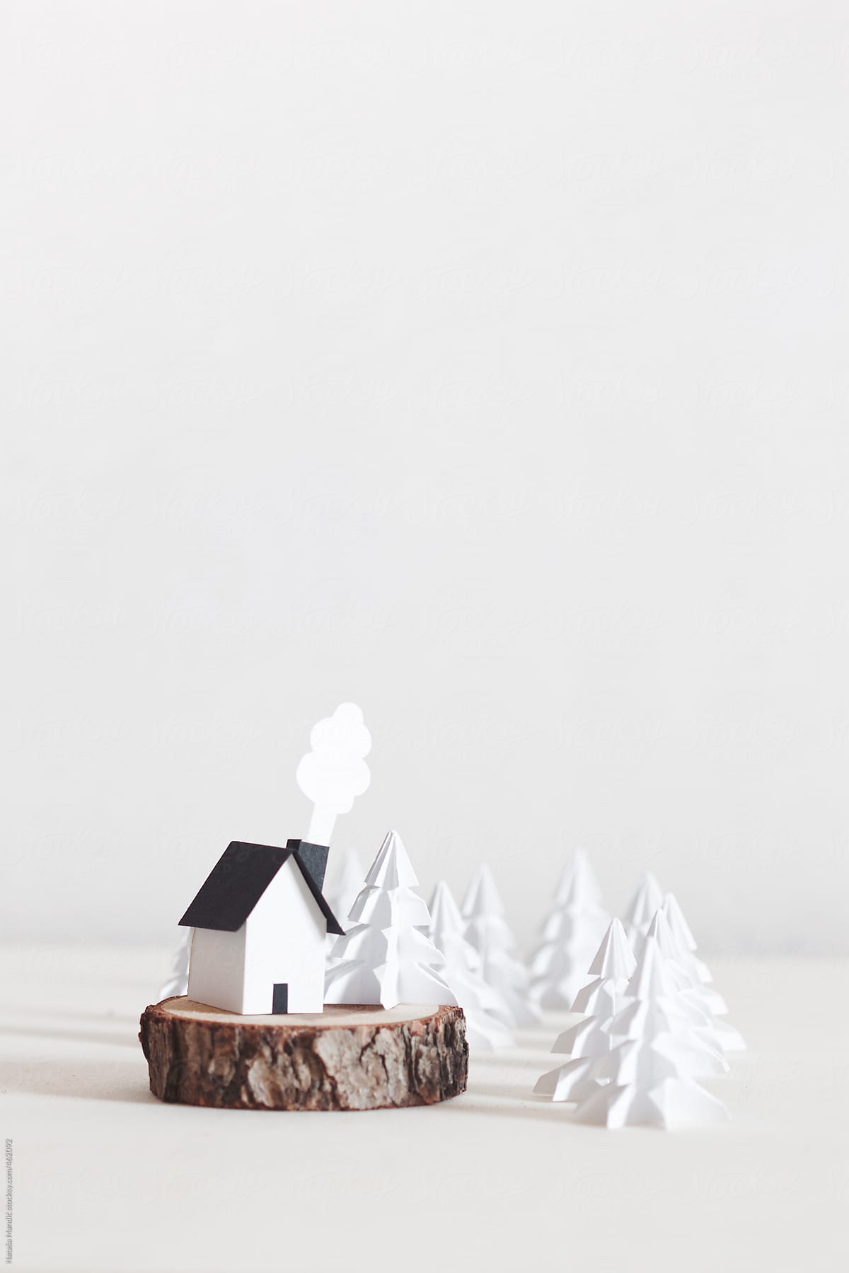 Origami christmas trees and a little house