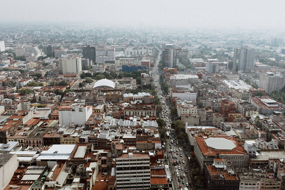 Urban metropolis skyline: Aerial view of busy city center in cdmx
