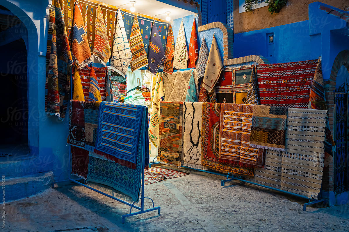Handmade carpets on sale in a bazaar