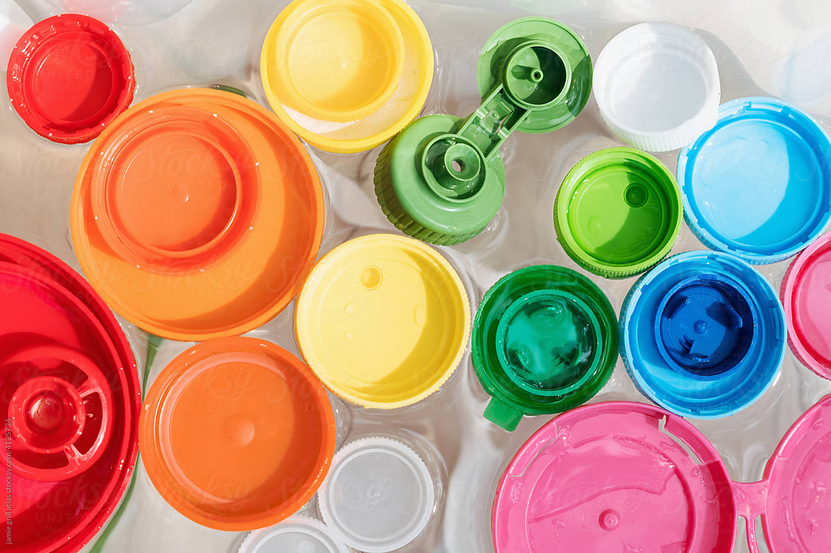 Rainbow Collection of Plastic Bottlecap Litter