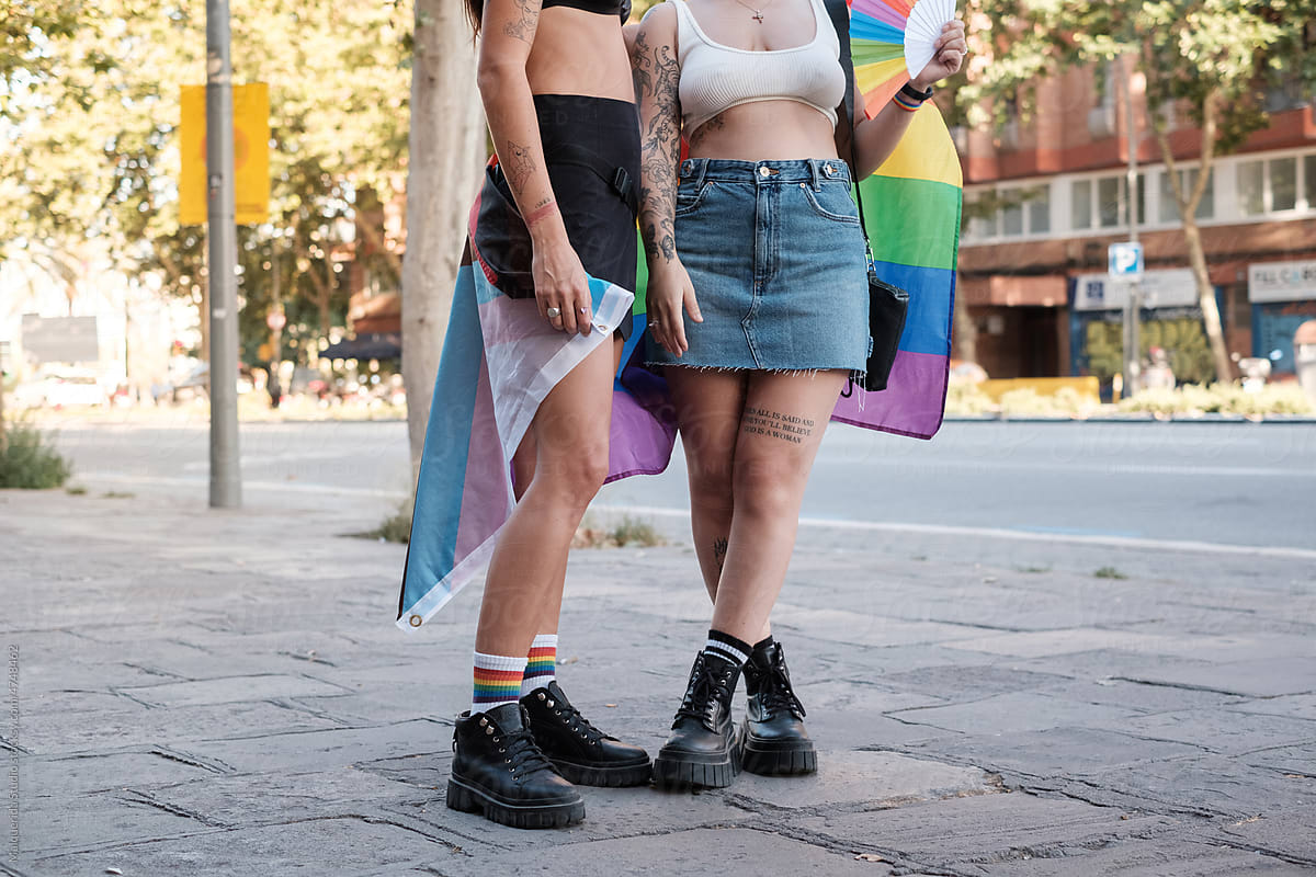 Anonymous lesbian couple on pride parade